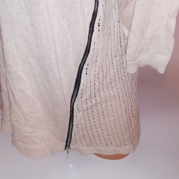 Lane Bryant Blouse Lightweight Sweater 14 16 Solid Beige Zipper Detail 3/4 Sleev - Picture 6 of 10